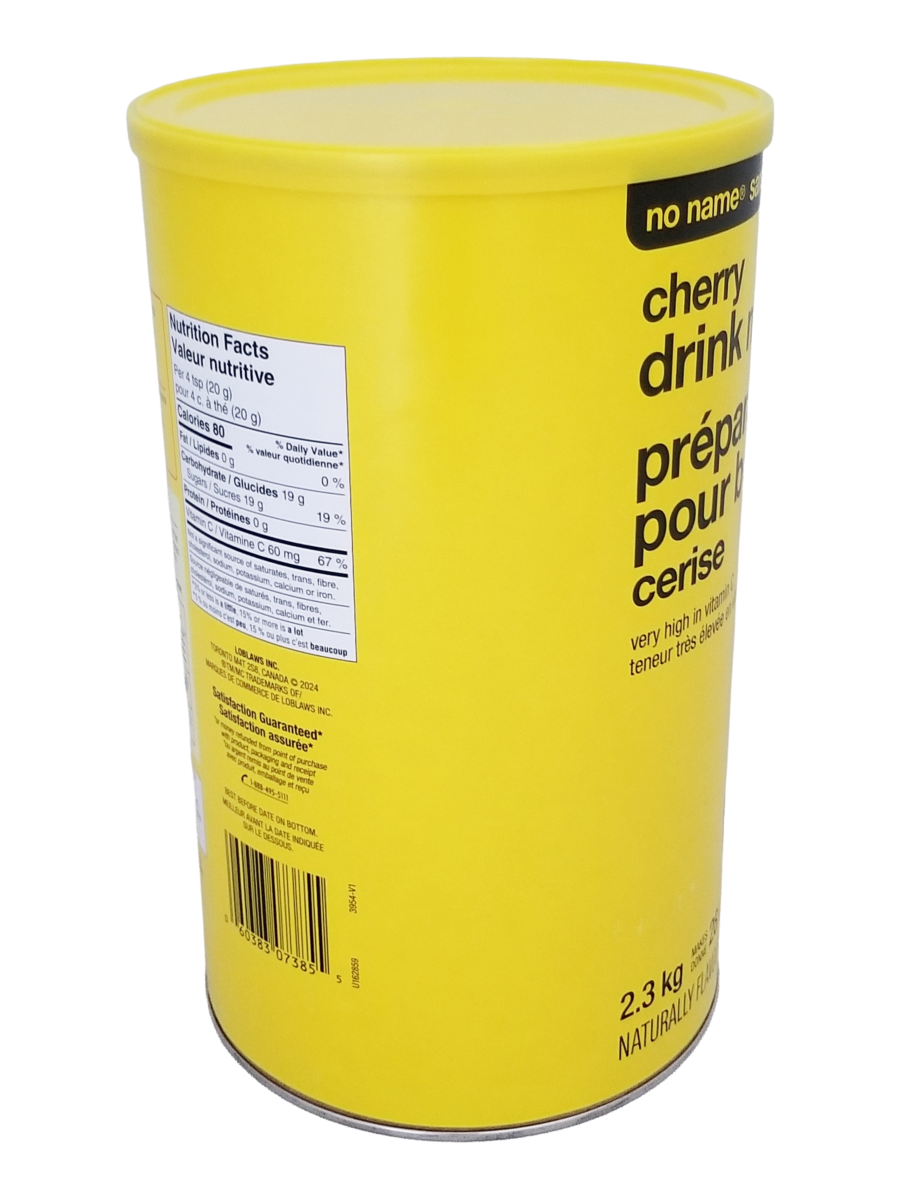 No Name Cherry Drink Mix, 2.3kg/81.1 oz with nutritional label on a white background