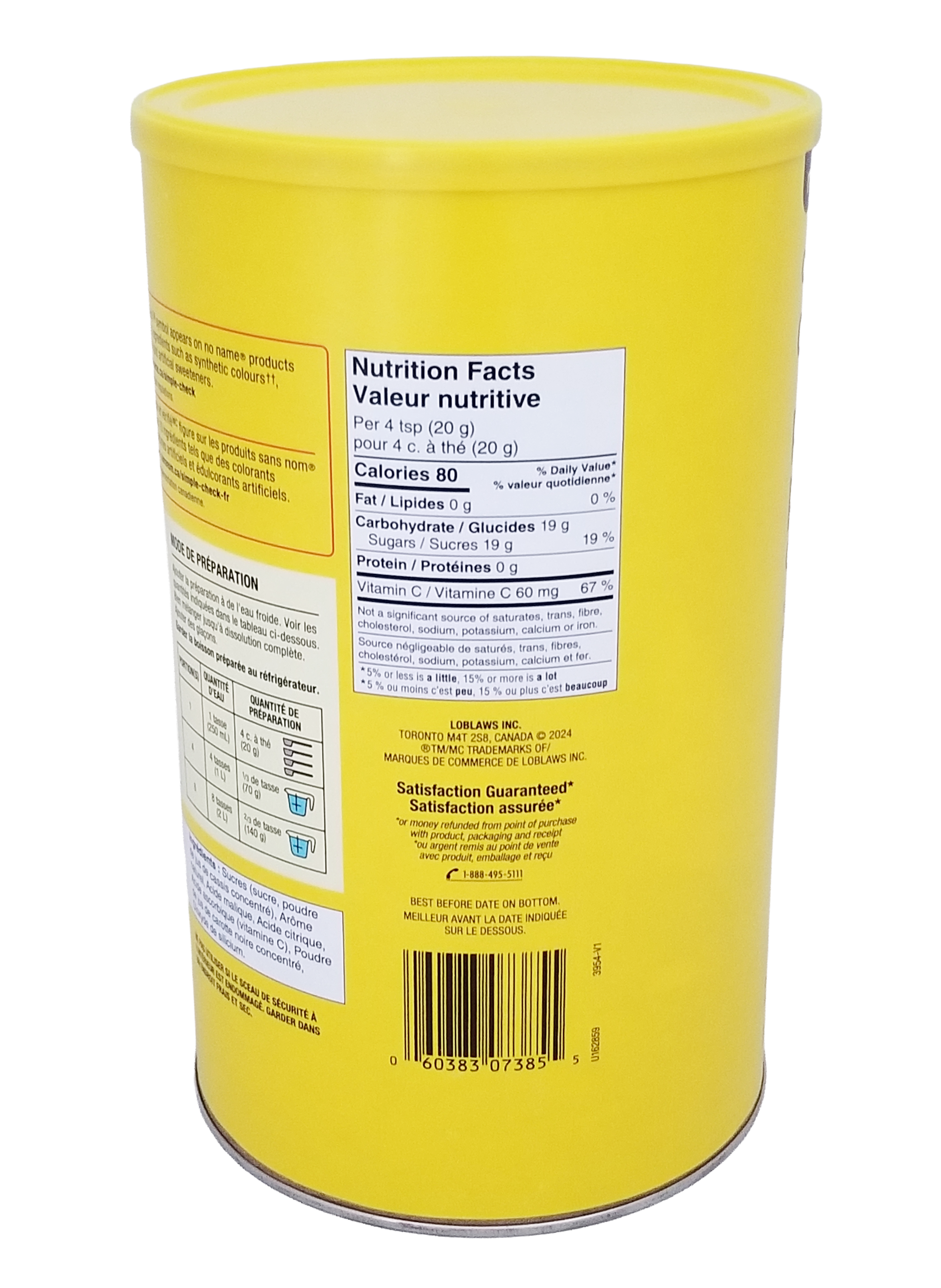 No Name Cherry Drink Mix, 2.3kg/81.1 oz with nutrition facts label on a white background