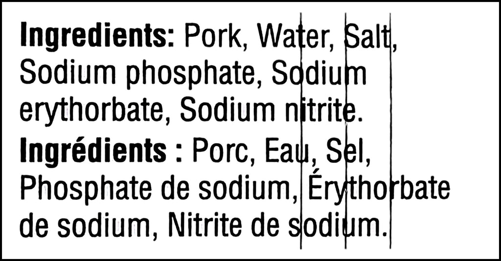 Swift Premium Canned Cooked Ham, 454g/16 oz - Ingredients Label