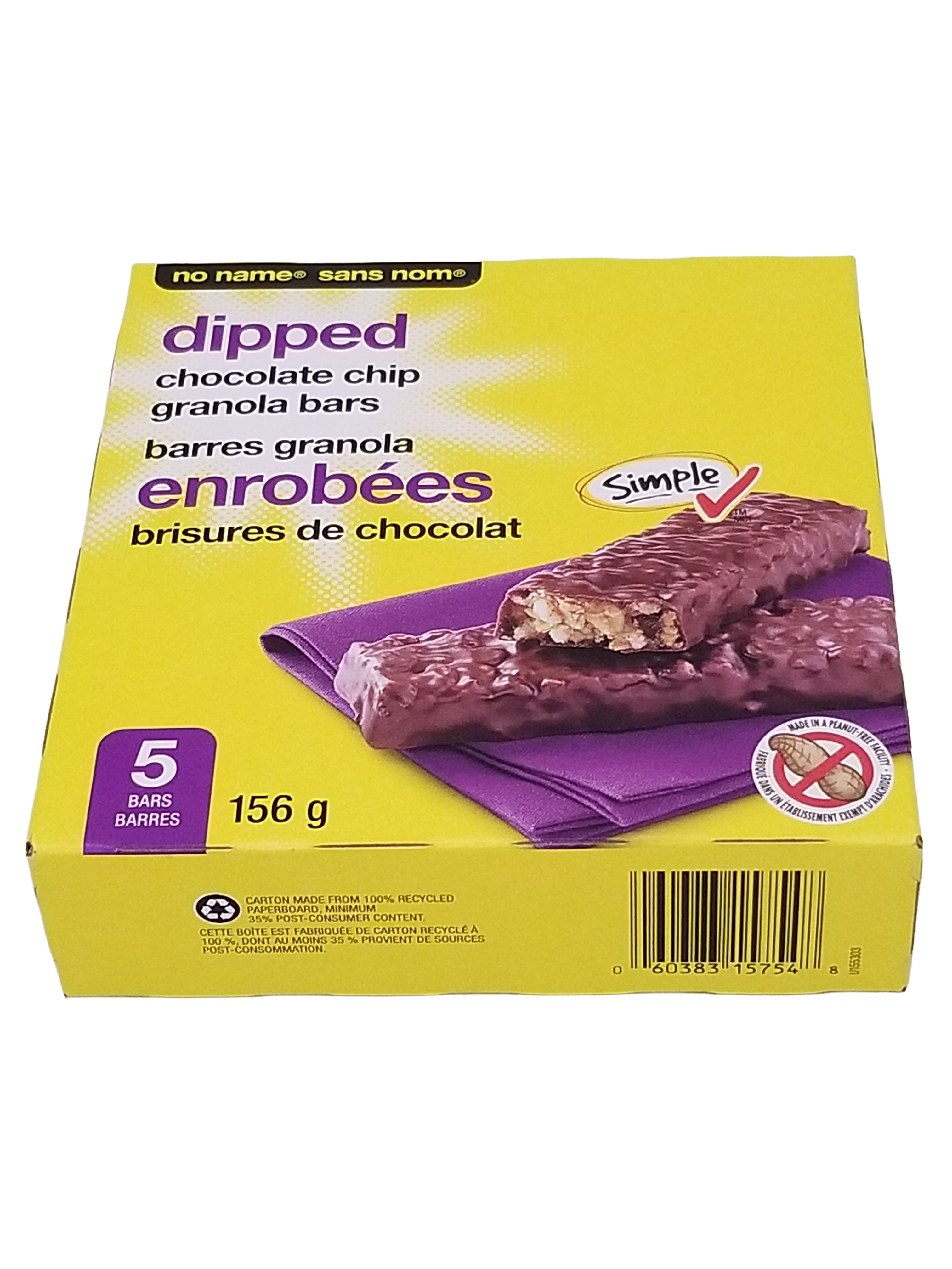 Box of dipped chocolate chip granola bars with a yellow background