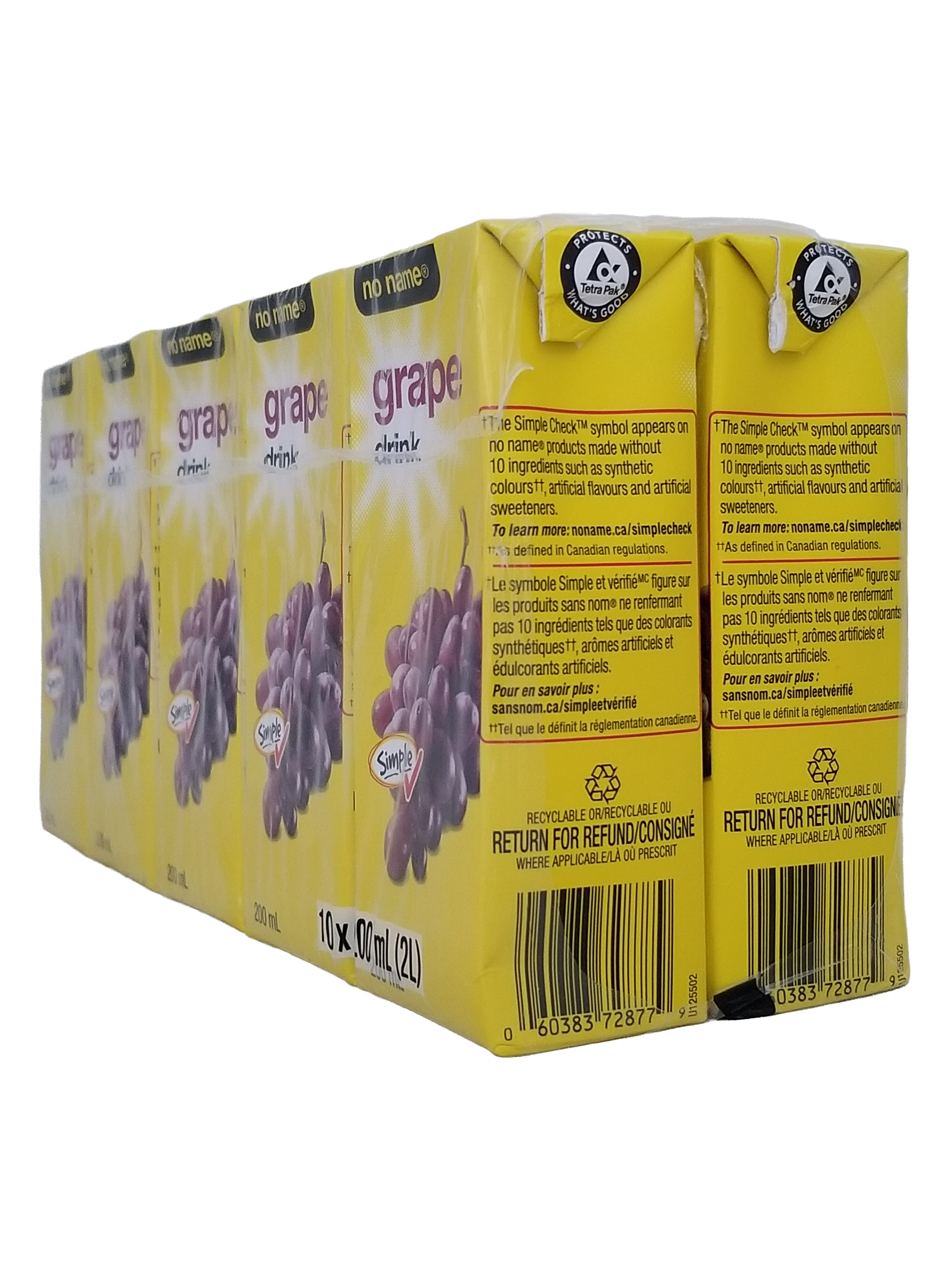 No Name Grape Juice Boxes, 10x200ml, 2L/70.5 fl oz with visible branding and product details on a white background