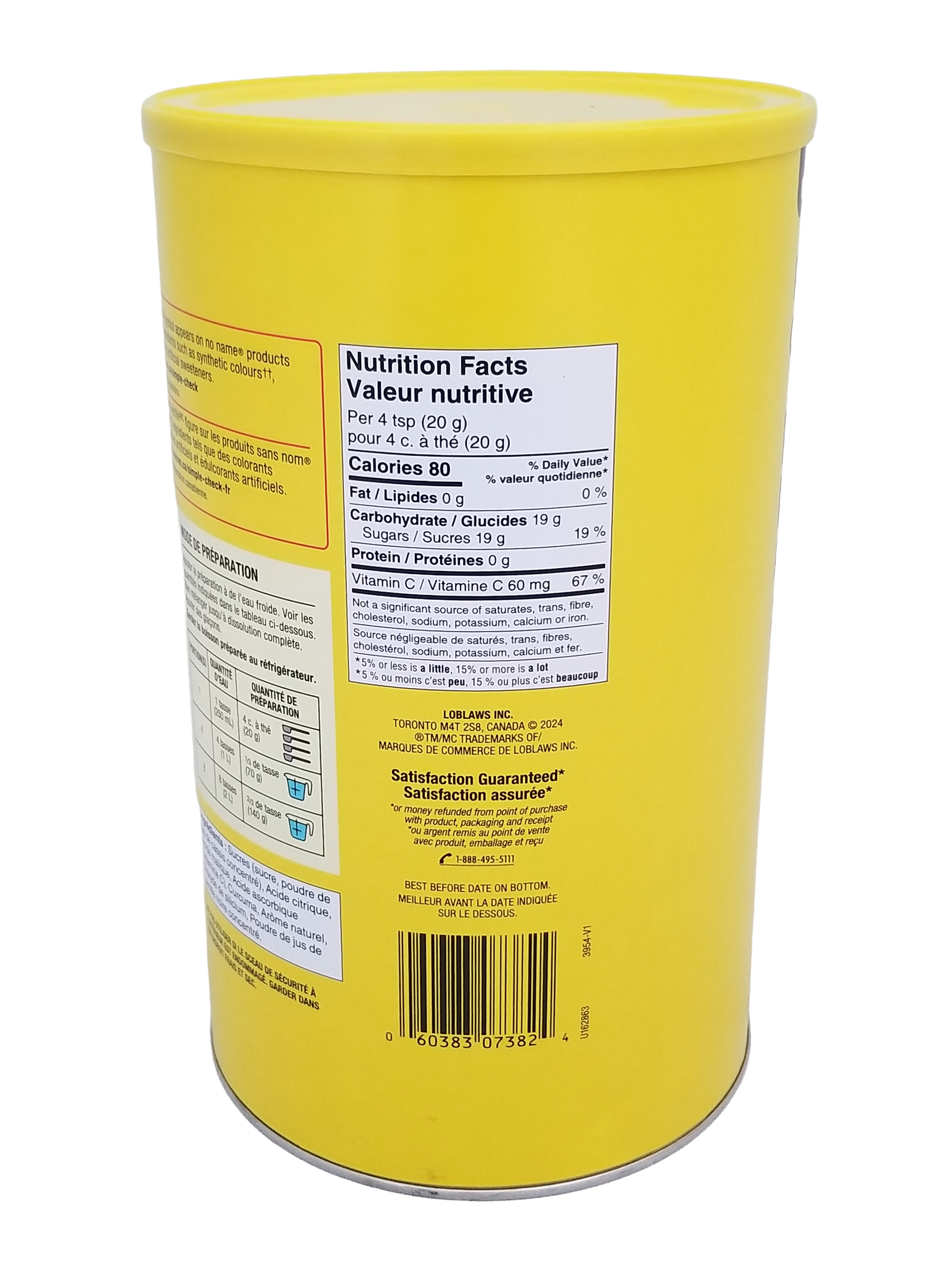 No Name Peach Drink Mix, 2.3kg/81.1 oz with nutrition facts label on a white background