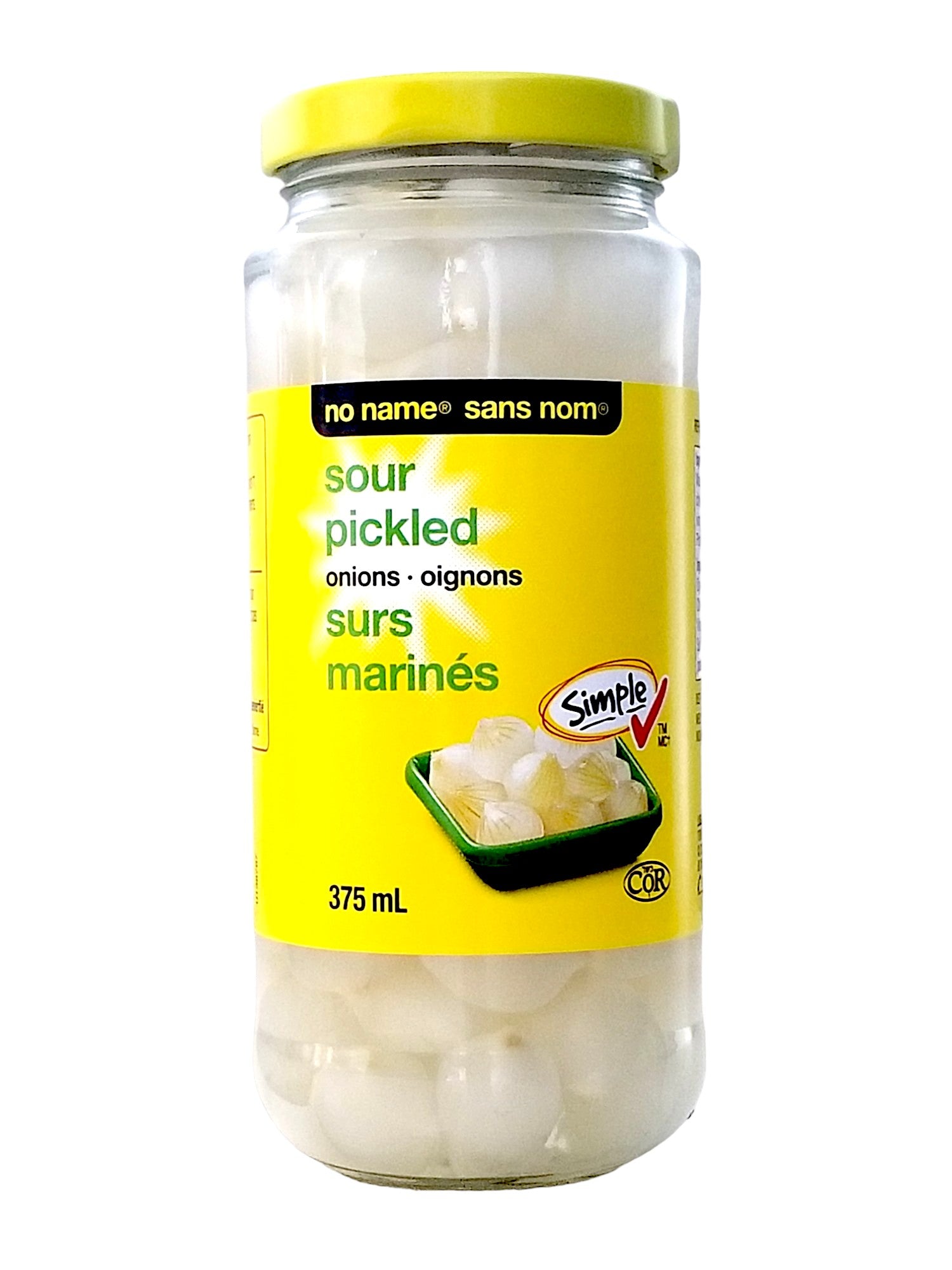 No Name Sour Pickled Onions 375ml, front of jar.