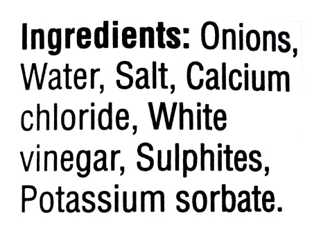 No Name Sour Pickled Onions 375ml, ingredients label.