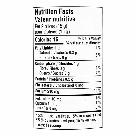 No Name Spanish Queen Olives 375ml nutrition facts label 12.7 fl oz vegan kosher
