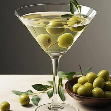 No Name Spanish Queen Olives in a martini glass green olives cocktail garnish 375ml