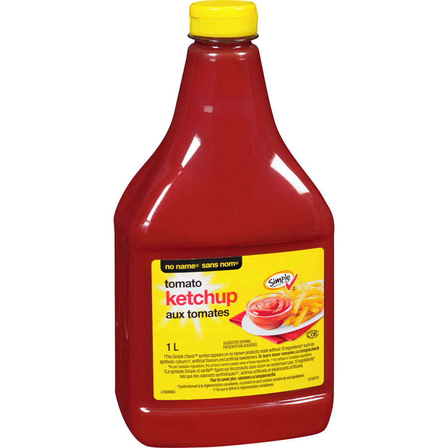 No Name Tomato Ketchup 1L/2.2 lb., Bottle Left Angle