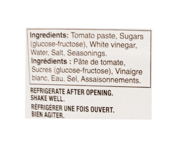 No Name Tomato Ketchup 1L/2.2 lb., Bottle Ingredients