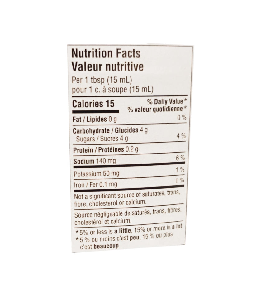 No Name Tomato Ketchup 1L/2.2 lb., Bottle Nutrition Facts Label