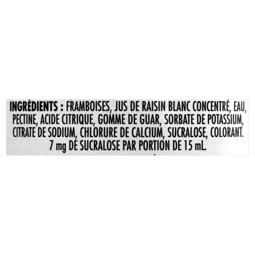 No Sugar Added Raspberry Jam, 310ml/10 oz., Jar Ingredients in French