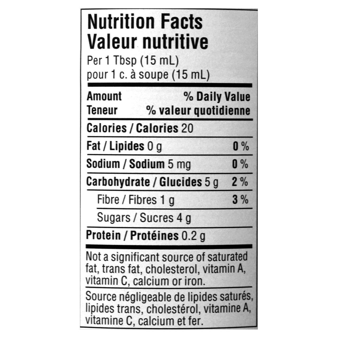 No Sugar Added Raspberry Jam, 310ml/10 oz., Jar Nutrition Facts