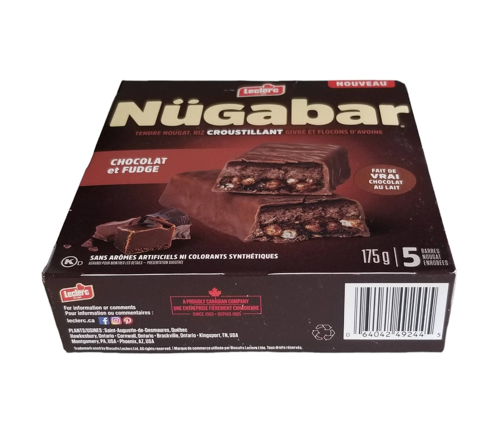 Leclerc Nügabar Coated Nougat Bars, Chocolate Fudge Flavour, 5 Bars, 175g/6 oz. Box