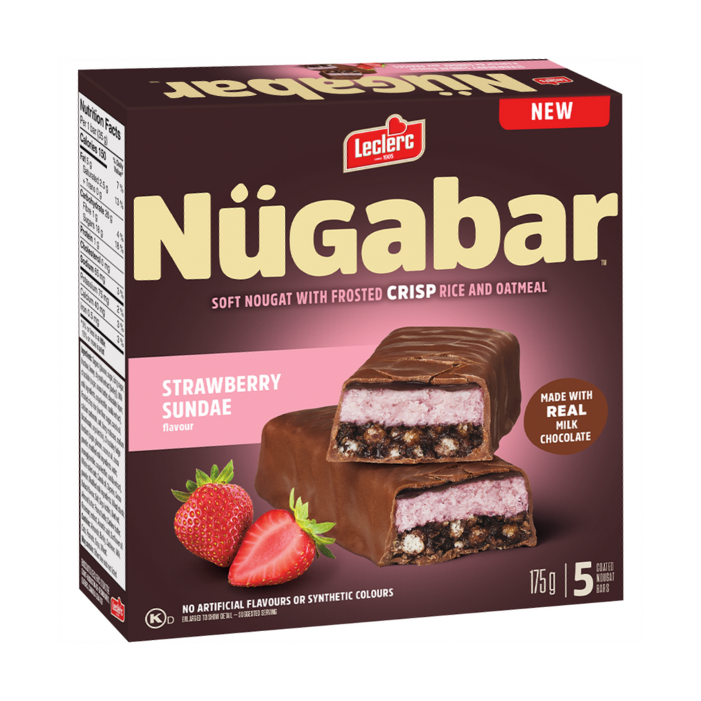 Leclerc Nügabar Coated Nougat Bars, Strawberry Sundae Flavour, 5 Bars, 175g/6 oz. Box