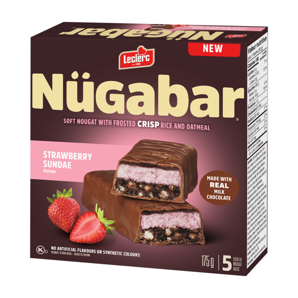 Leclerc Nügabar Coated Nougat Bars, Strawberry Sundae Flavour, 5 Bars, 175g/6 oz. Box