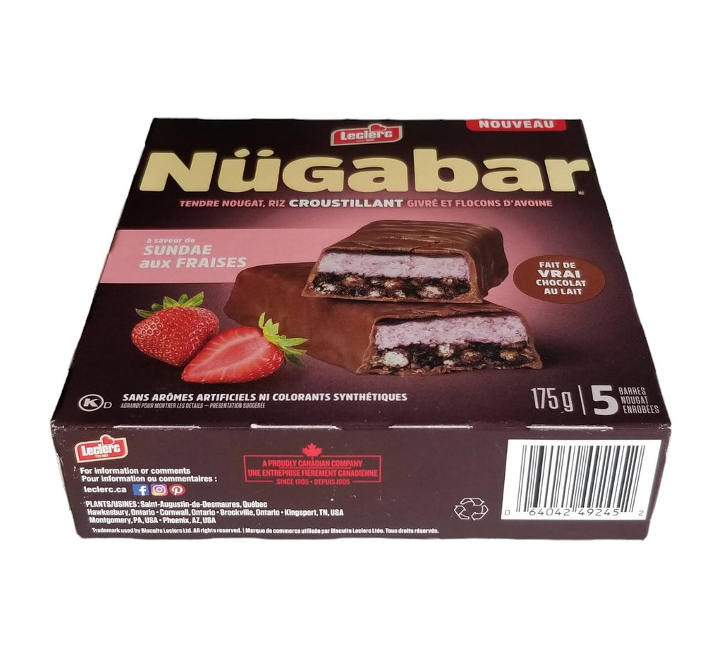 Leclerc Nügabar Coated Nougat Bars, Strawberry Sundae Flavour, 5 Bars, 175g/6 oz. Box