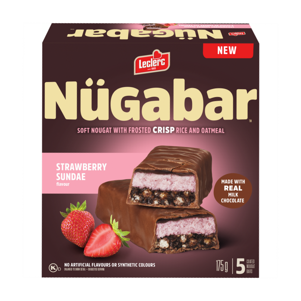 Leclerc Nügabar Coated Nougat Bars, Strawberry Sundae Flavour, 5 Bars, 175g/6 oz. Box