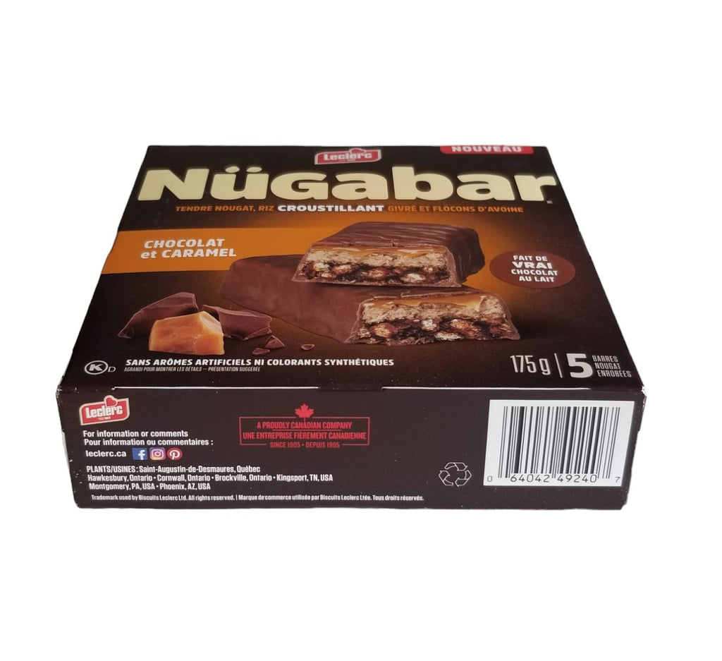 Leclerc Nügabar Coated Nougat Bars, Chocolate Caramel Flavour, 5 Bars, 175g/6 oz. Box