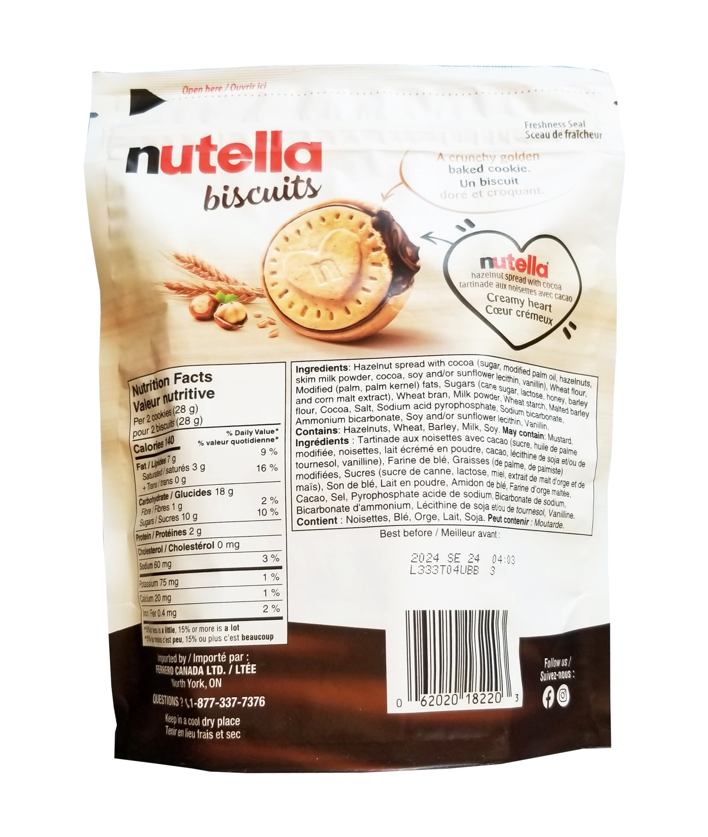Nutella Biscuits Cookies with Nutella Hazelnut Spread, 276g/9.7 oz