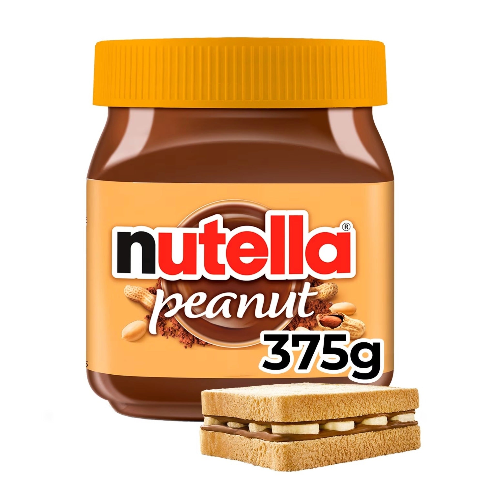Nutella Peanut Sandwich Spread 375g jar alternate front view — peanut spread with cocoa by Ferrero Canada