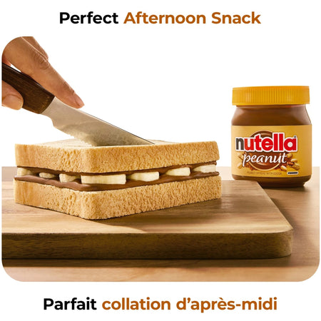 Nutella Peanut Sandwich Spread 375g lifestyle photo — perfect afternoon snack spread on toast with coffee