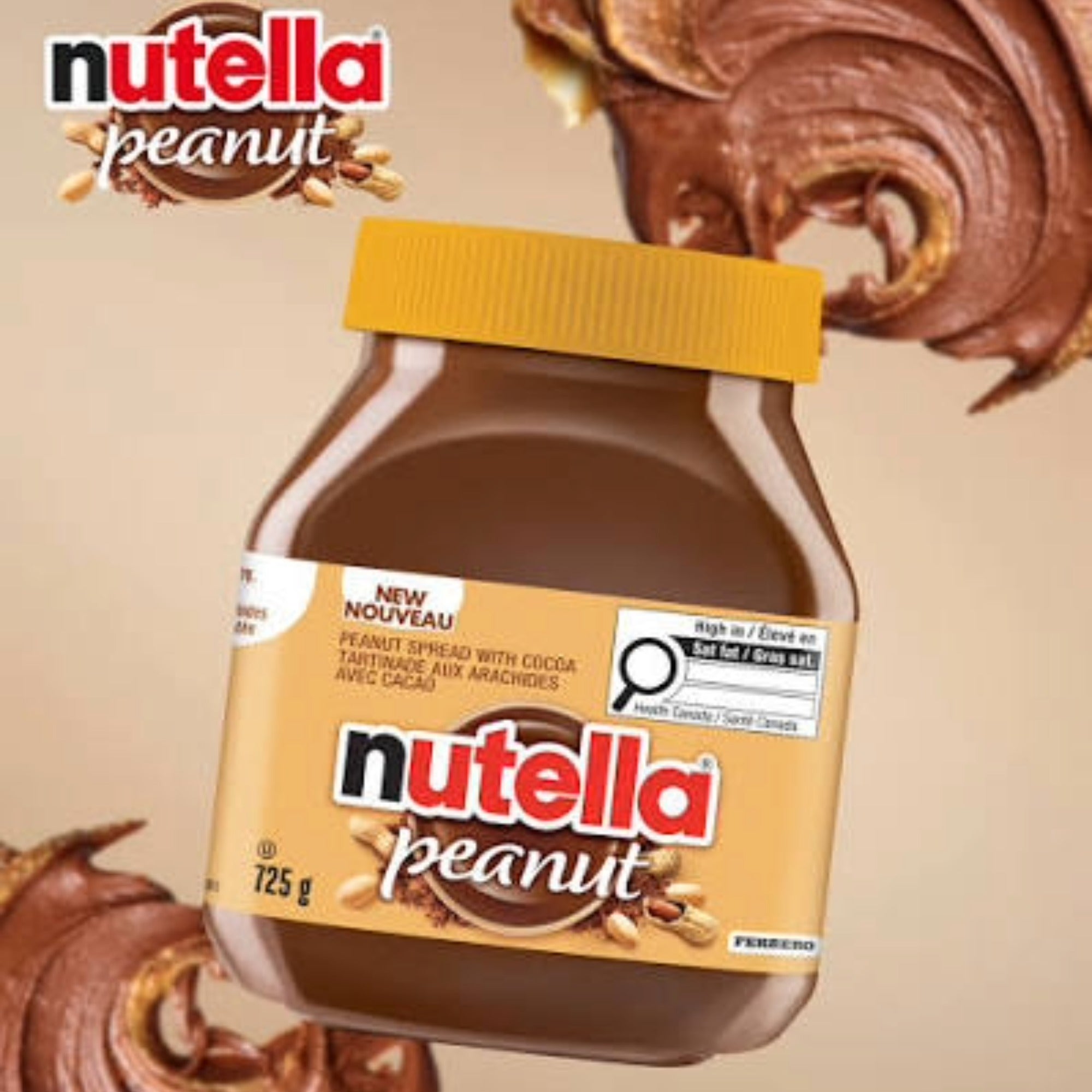 Nutella Peanut Spread 725g jar — new peanut spread with cocoa by Ferrero Canada, smooth creamy texture, Canadian import
