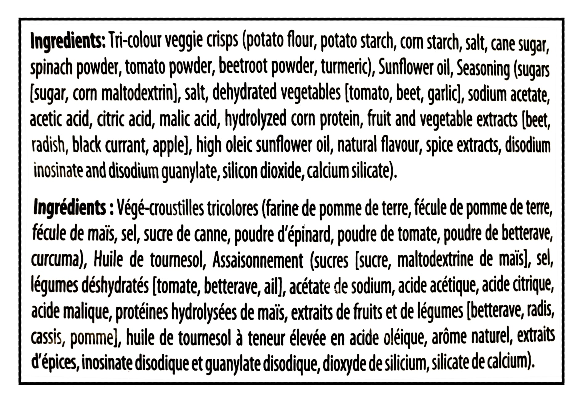 Old Dutch Rip-L Ketchup Veggie Chips, 200g/7.1 oz - Ingredients