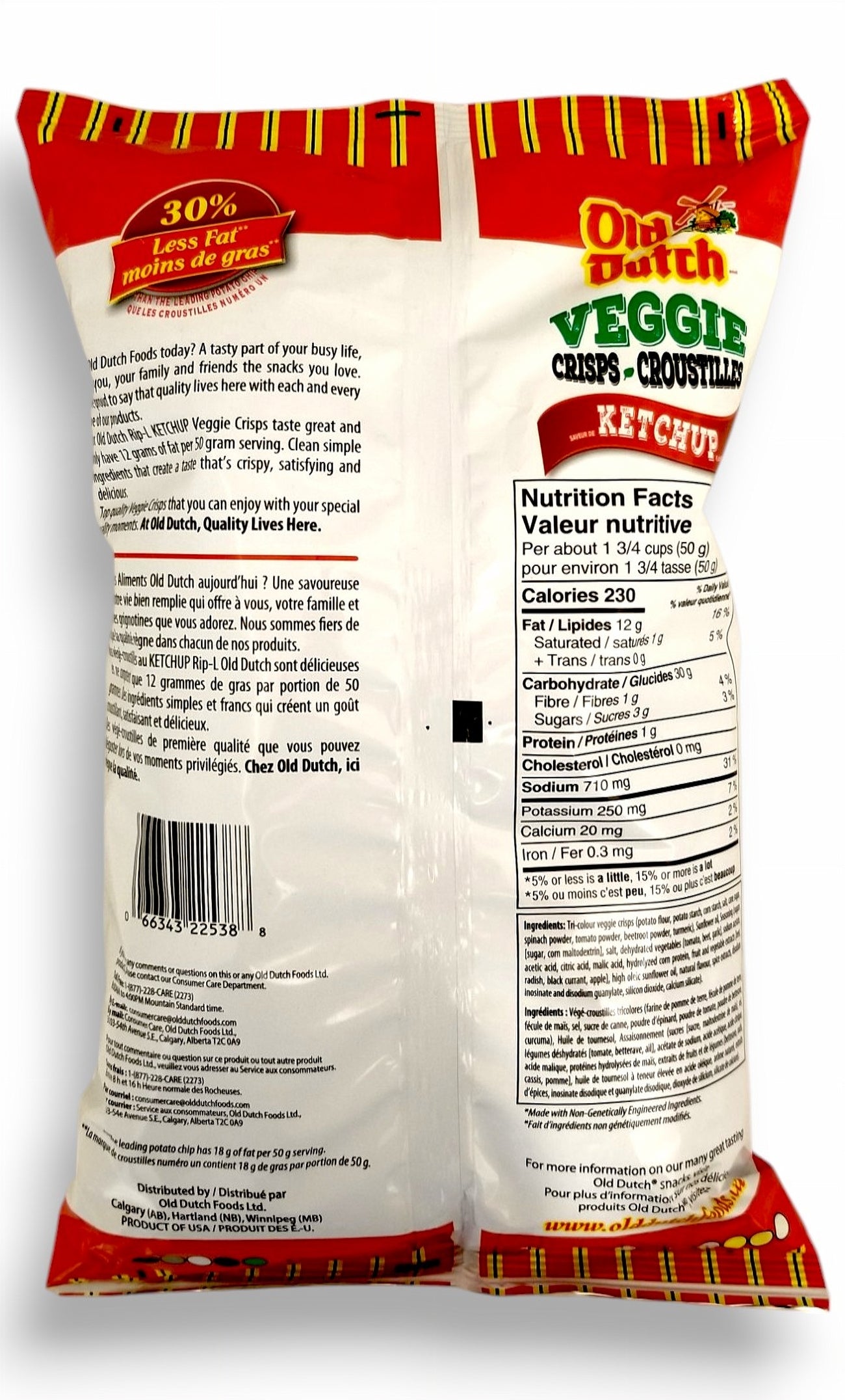 Old Dutch Rip-L Ketchup Veggie Chips, 200g/7.1 oz - Back