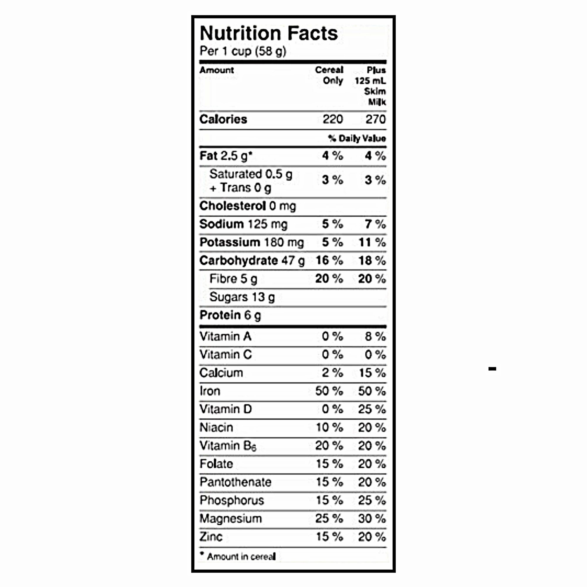 English nutrition facts label for Oatmeal Crisp Maple Nut Cereal, per 1 cup serving.