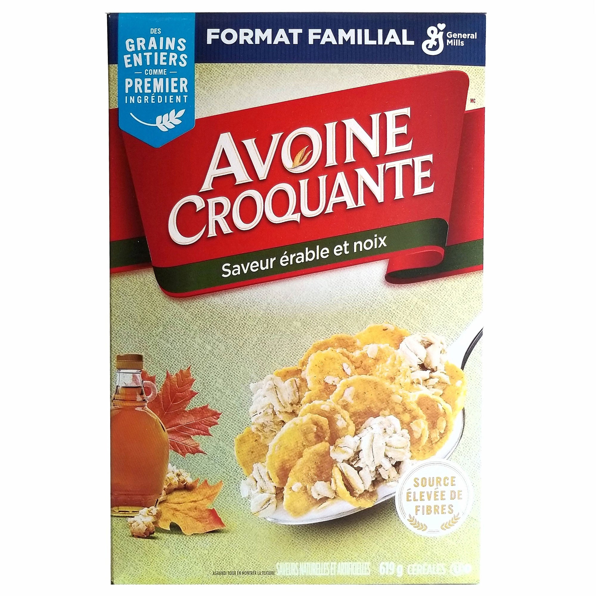 Back of Oatmeal Crisp maple nut cereal package.