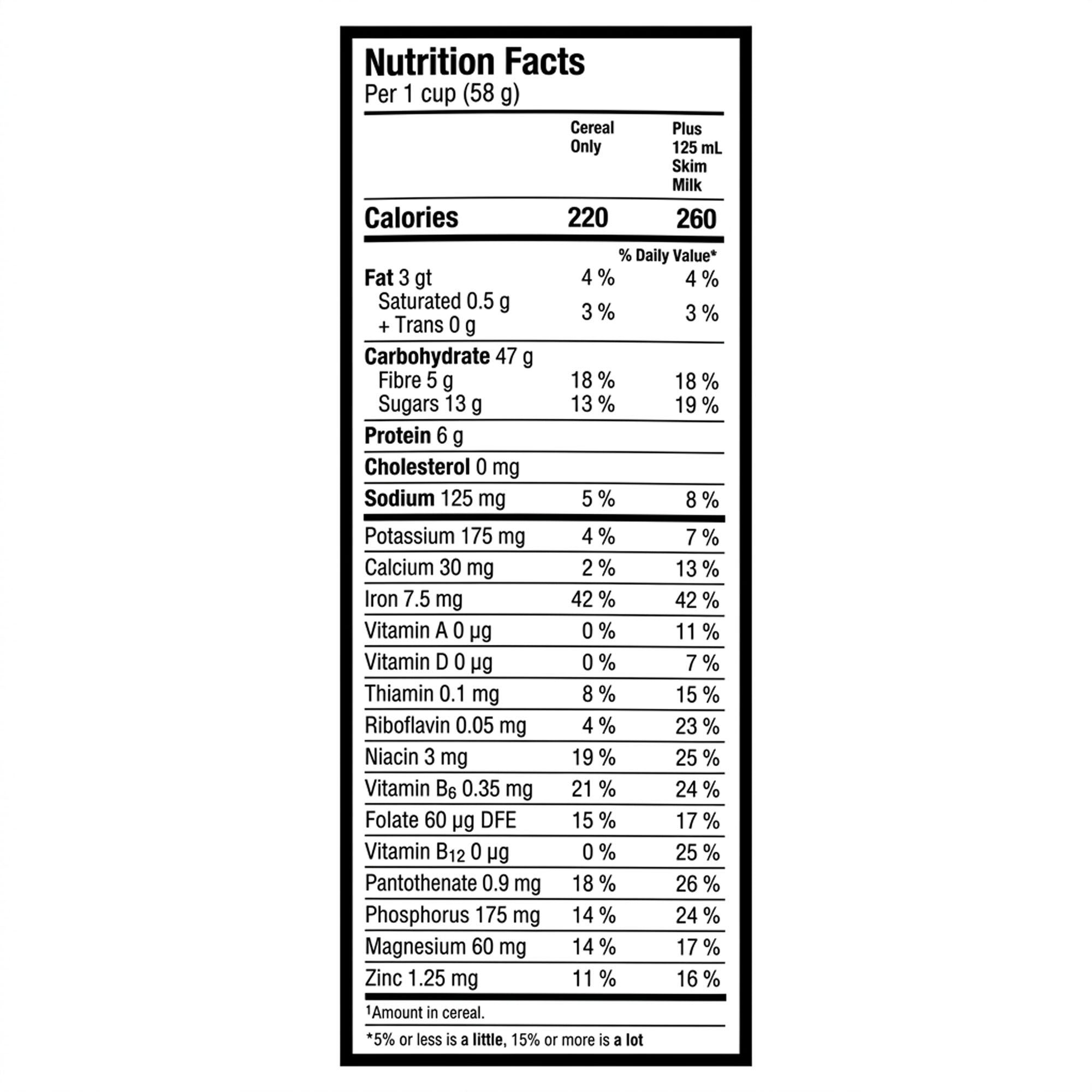 Nutrition facts label of Oatmeal Crisp maple nut cereal.