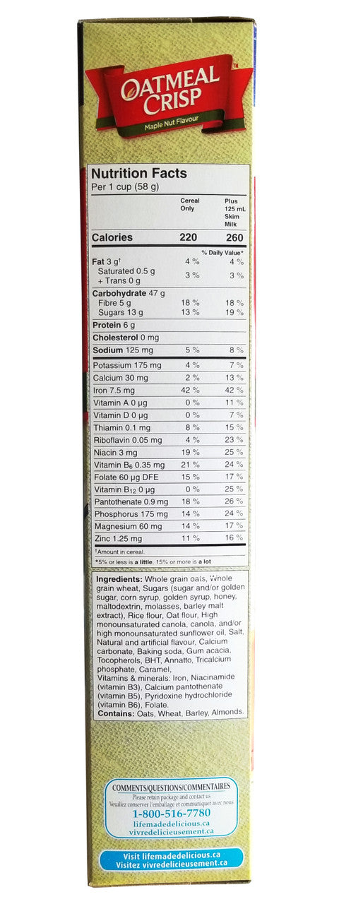 Oatmeal Crisp Maple Nut Flavour Cereal, 619g/21.6 oz., Box {Imported from Canada}