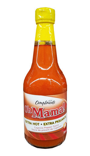 Compliments Oh Mama! Extra Hot Cayenne Pepper Sauce, 354mL/12.4 fl. oz., Bottle {Imported from Canada}