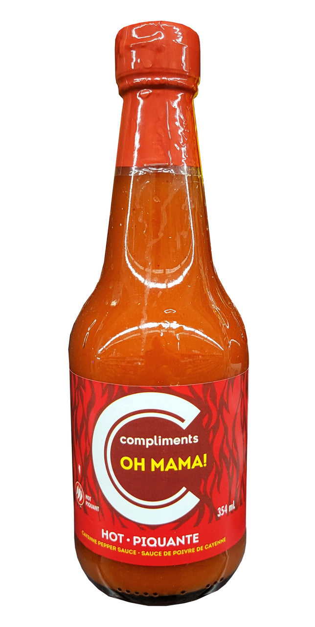 Compliments Oh Mama! Hot Cayenne Pepper Sauce, 354mL/12.4 fl. oz., Bottle {Imported from Canada}