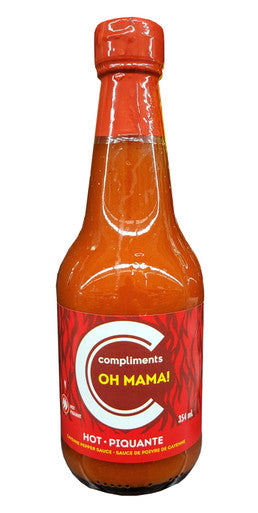 Compliments Oh Mama! Hot Cayenne Pepper Sauce, 354mL/12.4 fl. oz., Bottle {Imported from Canada}