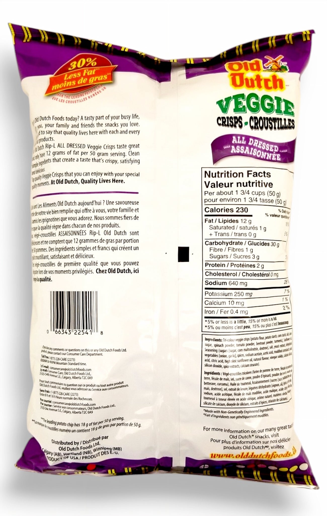 Old Dutch Rip-L All Dressed Veggie Chips, 200g/7.1 oz - Back