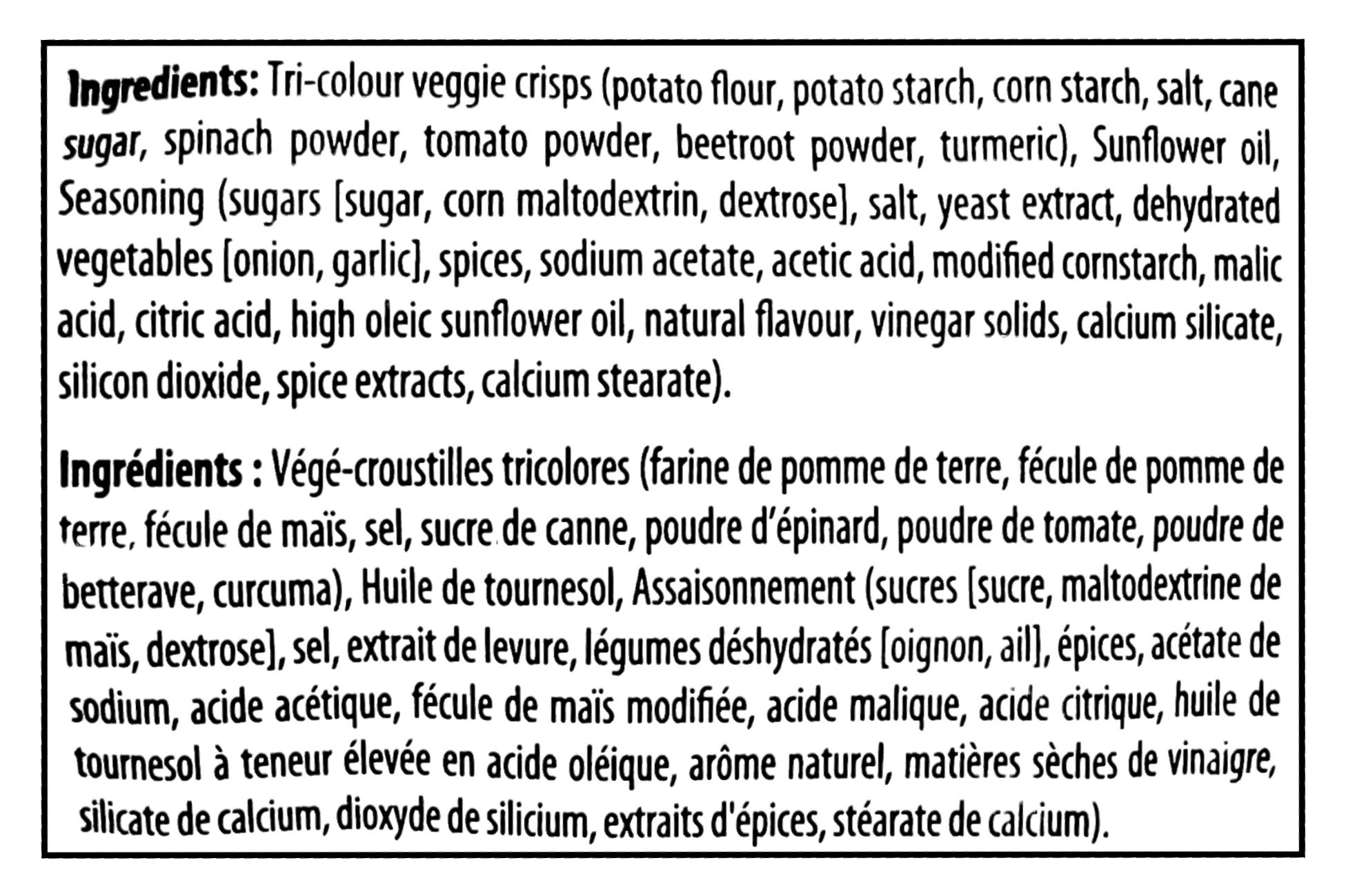 Old Dutch Rip-L All Dressed Veggie Chips, 200g/7.1 oz - Ingredients