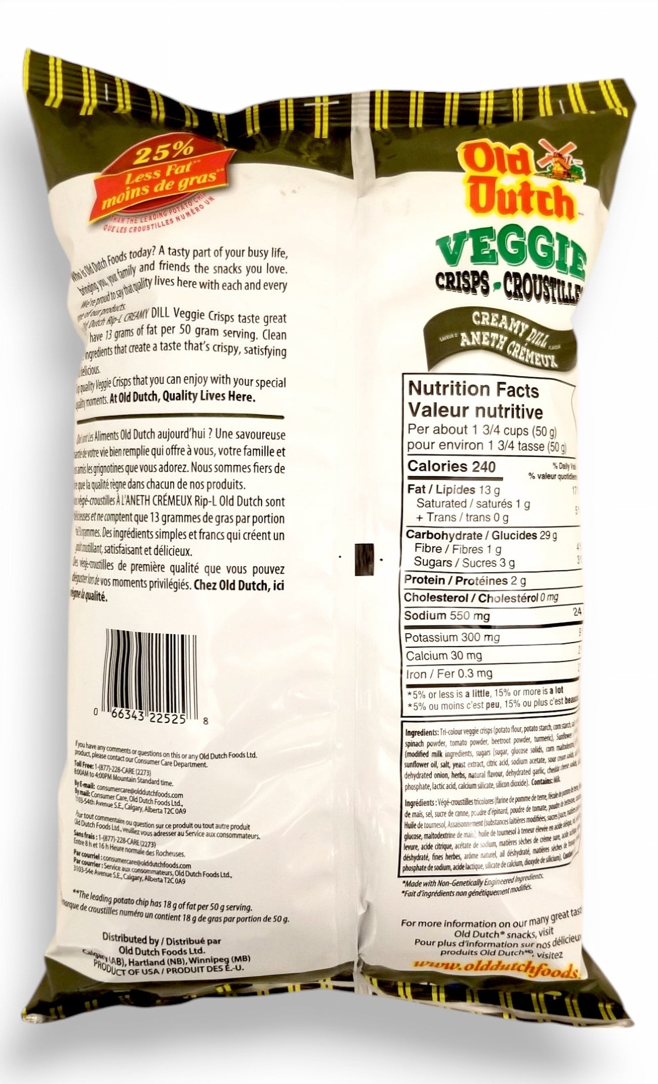 Old Dutch Rip-L Creamy Dill Veggie Chips, 200g/7.1 oz - Back