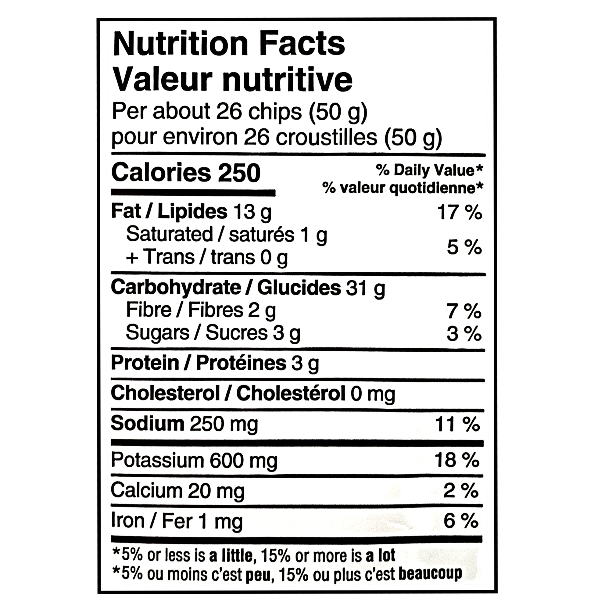 Nutrition facts label for Old Dutch Swicy Hot Honey Pizza Potato Chips 220g with detailed calorie and ingredient information.