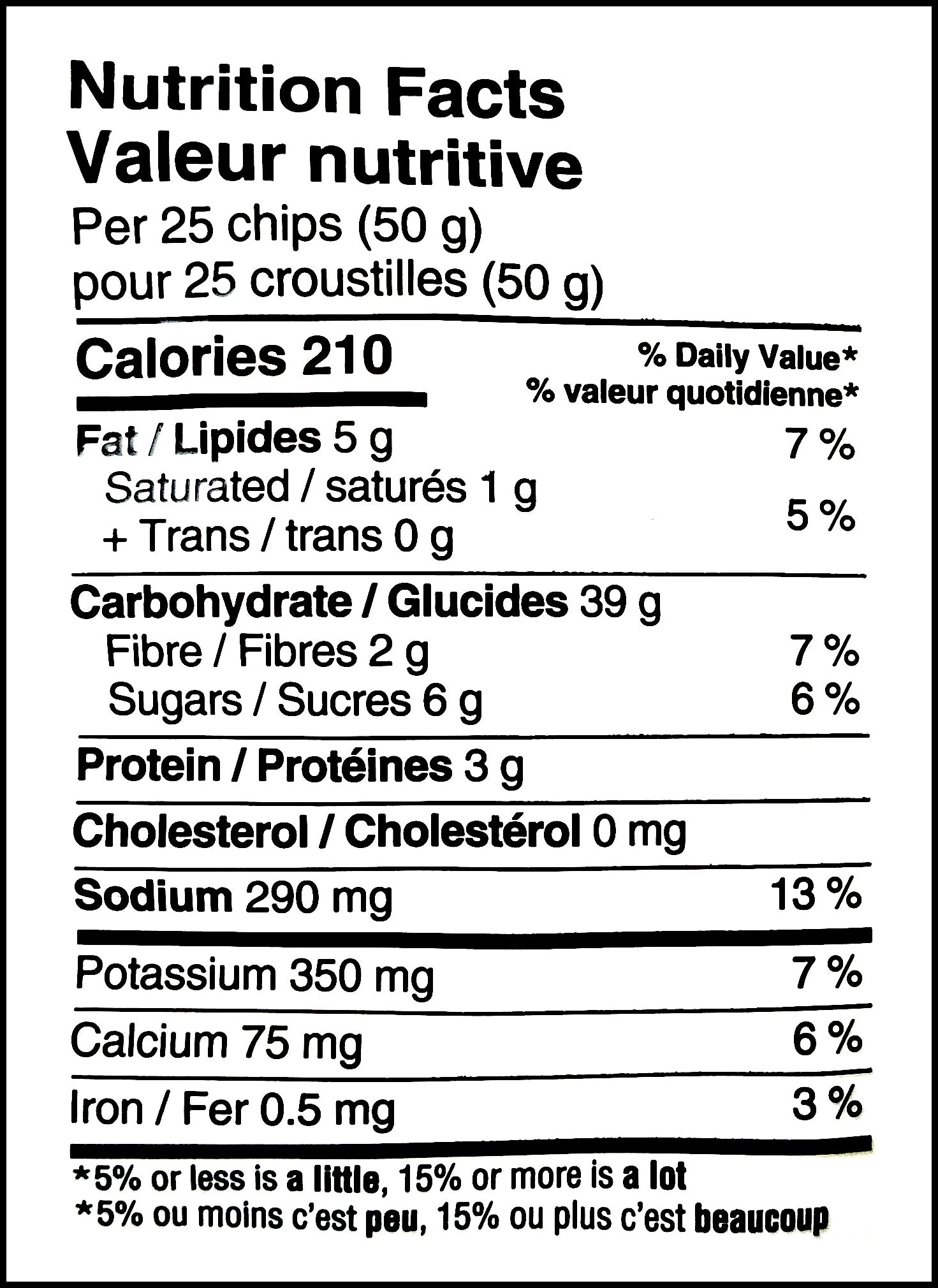 Old Dutch Baked Creamy Dill Flavored Potato Chips, 200g/7 oz., Bag, nutrition facts label
