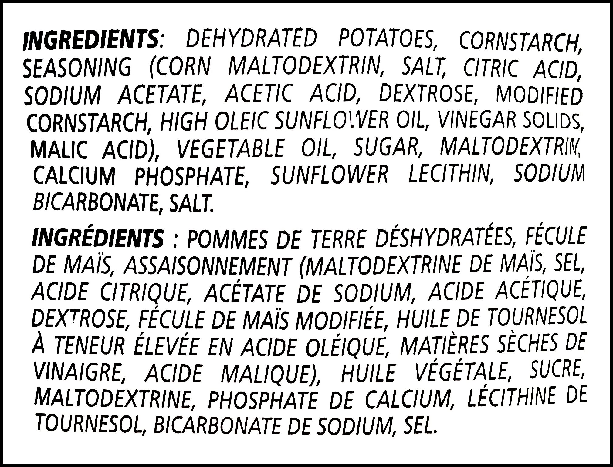 Old Dutch Baked Salt 'N Vinegar Flavored Potato Chips, 200g/7 oz., Bag, ingredients label