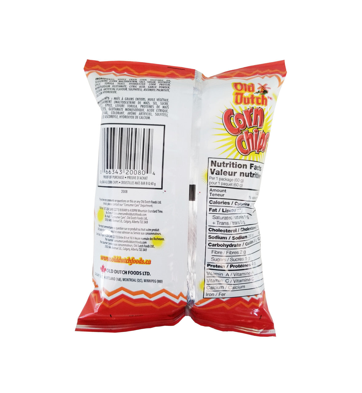 Old Dutch Bar-B-Q Corn Chips 60g/2.1 oz. Bag, (Imported from Canada)