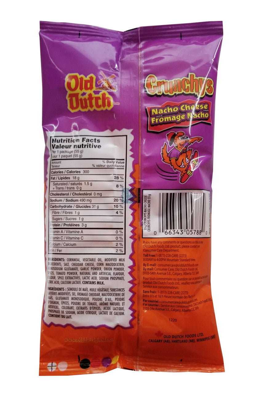 Old Dutch Crunchys Nacho Cheese Corn Snacks, 55g/2 oz., {Imported from Canada}