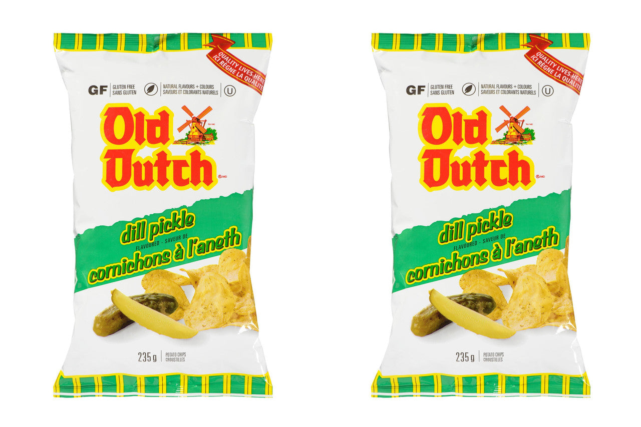 Old Dutch Dill Pickle Chips 2 Large Bags, 235g/8.2 oz. each {Imported From Canada}