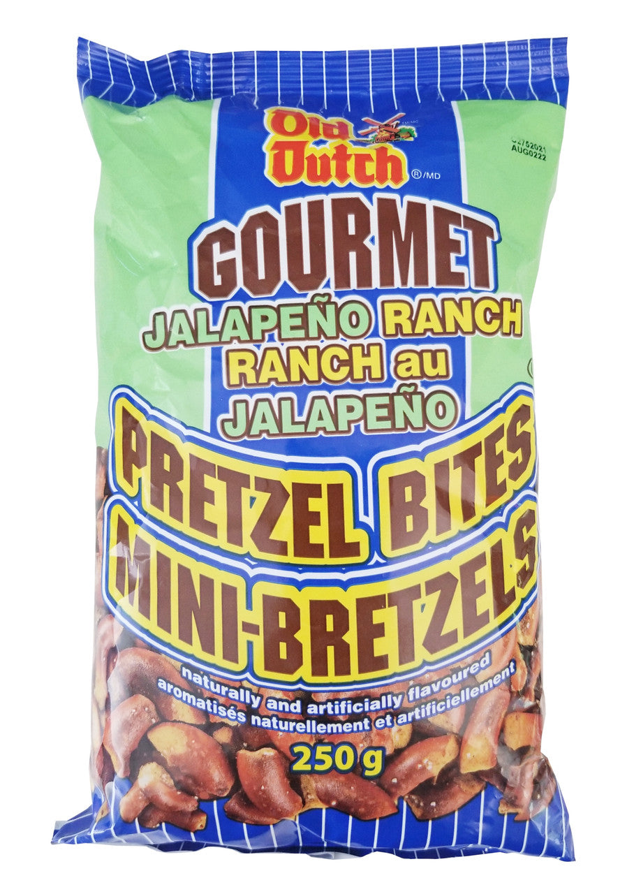 Old Dutch Gourmet Jalapeno Ranch Pretzel Bites, 250g/8.75oz. Bag Front Side