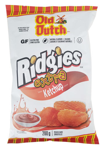 Old Dutch Ridgies Extra Ketchup Potato Chips, 200g/7 oz., Bag, {Imported from Canada}