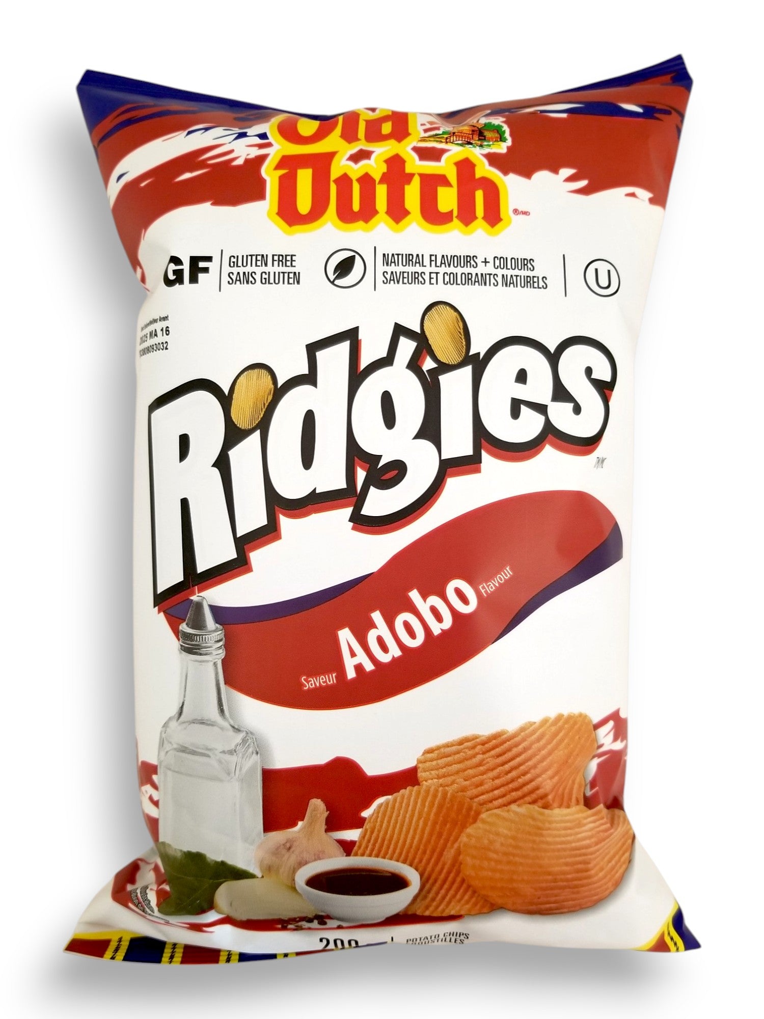 Old Dutch Ridgies Adobo Flavored Potato Chips, 200g/7 oz - Front Of Bag