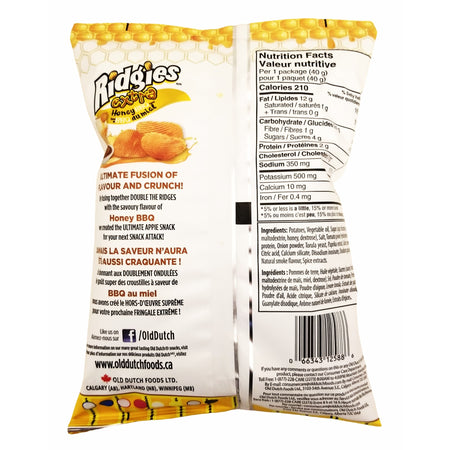 Old Dutch Ridgies Extra Honey BBQ Potato Chips - 40g/1.4 oz