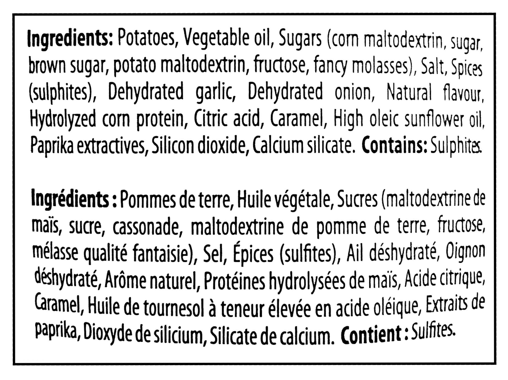 Old Dutch Ridgies Korean BBQ Bulgogi Potato Chips, 200g/7 oz - Ingredients Label