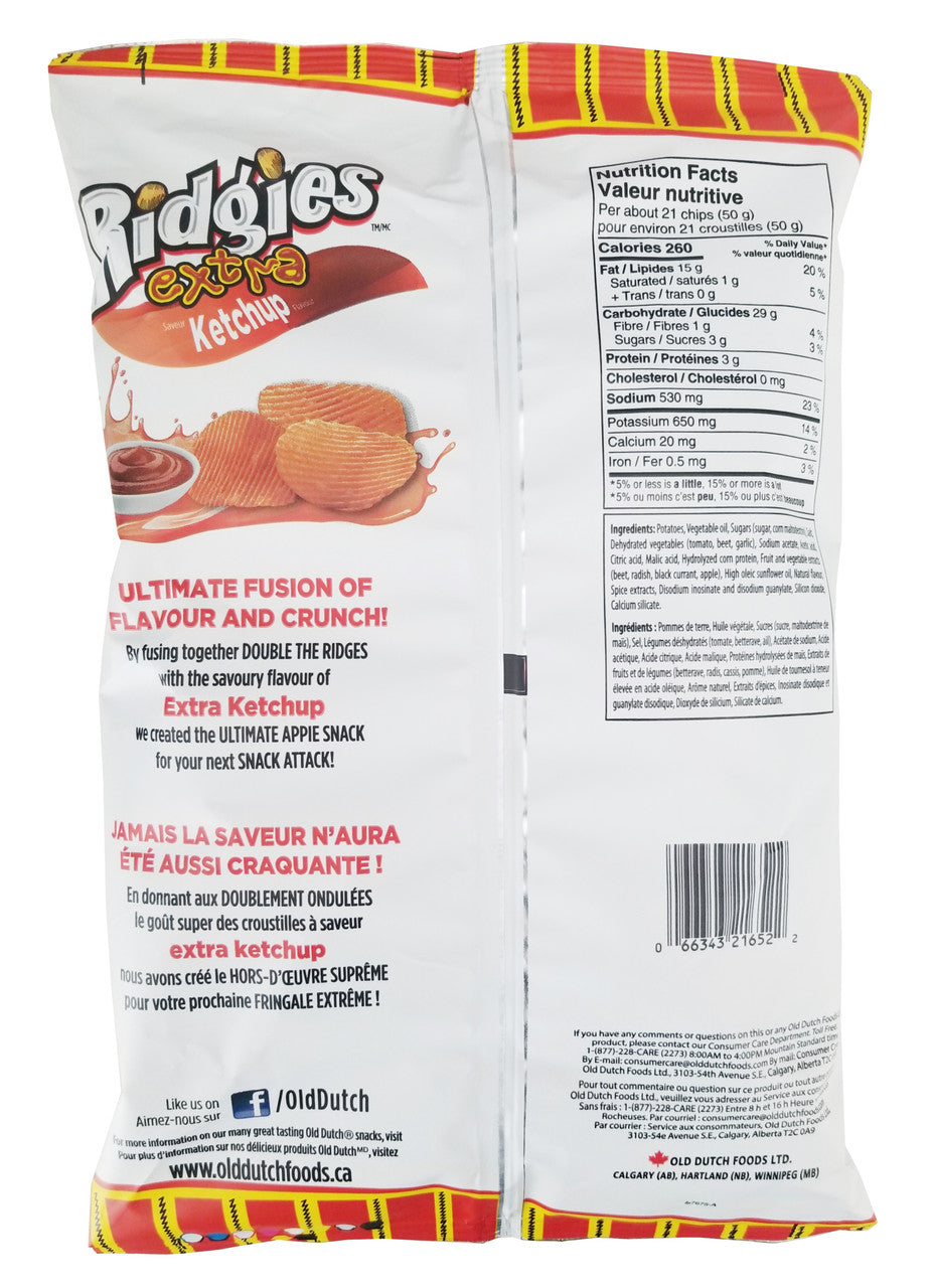 Old Dutch Ridgies Extra Ketchup Potato Chips, 200g/7 oz., Bag, {Imported from Canada}