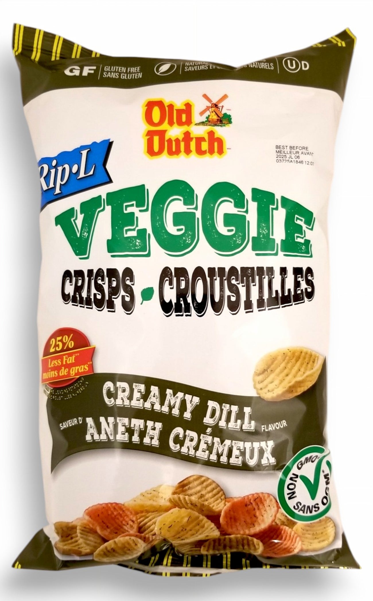 Old Dutch Rip-L Creamy Dill Veggie Chips, 200g/7.1 oz - Front